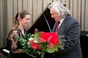 1198th Liszt Evening, Music and Literature Club in Wroclaw 17th March 2016. <br>Ryszard Sławczynski -  the Director of the Music and Literature Club thanks Anastasiya Shanskova. Photo by Andrzej Solnica.